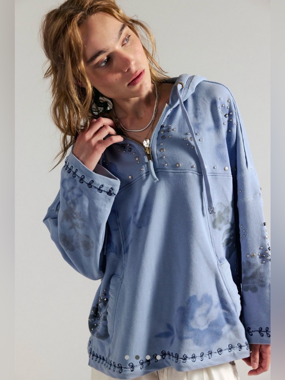 Free People/We The Free Silver Half Zip Hoodie NWT Size XS Current on FP - Picture 2 of 8